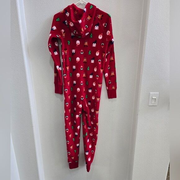 Christmas onesie Pj's red with xmas print and hood women's XS like new - Picture 2 of 3
